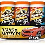 Armor All Protectant, Glass and Cleaning Wipes, Gifts for Dad, Interior Car Cleaner and Exterior Care, 30 Count Each (Pack of 3)