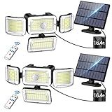 CLAONER Solar Outdoor Lights Motion Sensor 3500LM 288 LED Solar Security Lights with Remote Control IP67 Waterproof 4 Heads Solar Flood Lights with 16.4ft Cable 4 Modes Wall Lights(2 Pack)