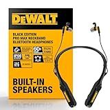 DEWALT Heavy Duty Black Edition 2-in-1 Neckband Bluetooth Headphones w/Built-in Speakers, Jobsite Wearable Speaker & Around Neck, Wireless Headset, 60+ Hrs Hands-Free Music & Calls, Carry Pouch