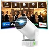 Mini Projector with WiFi and Bluetooth, Portable Projector with Built-in Battery, 4K Supported Android 11.0 Smart Outdoor Projector for Camping, Bedroom, Compatible with iPhone/TV Stick/HDMI/Laptop