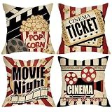 Fjfz Movie Night Decorative Throw Pillow Covers 20 x 20 Set of 4
