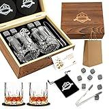Whiskey Stones Gifts Set - Whiskey Glasses Set of 2 - Granite Chilling Whiskey Rocks - Scotch Bourbon Gifts for Men -Father's Day Birthday Gifts for Men Dad Him Husband Drinking Gift for Holiday