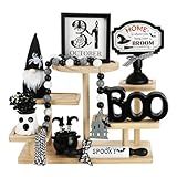 Halloween Decorations 8 PCS Tiered Tray Decor, Farmhouse Rustic Wood Signs Table Centerpiece, Tabletop Spooky Indoor Halloween Decorations for Home Bedroom Shelf Fireplace Mantel Office Desk