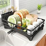 SAYZH Dish Drying Rack for Kitchen Counter with Utensil Holder, Black