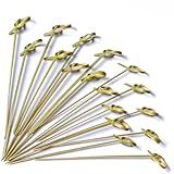PartyWoo Bamboo Cocktail Picks, 300 Counts 4.1 inch Bamboo Skewers, Cocktail Toothpicks for Appetizers, Cocktail Skewers, Cocktail Sticks, Food Pick for Appetizers, Cocktail Party, BBQ (Knotted End)