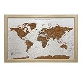 Gleneagles World Travel Map & Pin Board Beige - Framed Pinboard Cork Wooden Design 70 Push Pins Included | 14.2'' x 21.2'' Personalised Home Wanderlust Wall Art Decor for Travelers Geography