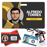 Custom ID Badge Personalized Employee ID Card Identification Badges Print Name Photo Logo Double Work Badges Barcode Tag Volunteer Office ID Horizontal
