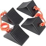 OULEME Heavy Duty Rubber Wheel Chocks with Eyebolt, Solid Wheel Stoppers for Camper, Travel Trailer, RVs, Truck, and ATV, Anti-Slip and Anti-Oil Design, 8"x5"x4"(4-Pack)