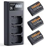 K&F CONCEPT 3-Pack NP-FZ100 Battery and Upgraded LCD Battery Charger Compatible with Sony A7iii, A7iv, A7C, FX3, FX30, A9, A6600, A6700, ZV-E1, ZV-E10ii, Alpha 9, A9S, A7R III, A7R IV, A7RV, 2280mAh