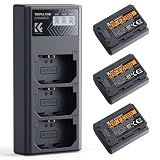 K&F Concept 3-Pack NP-FZ100 Battery and Upgraded LCD Battery Charger Compatible with Sony A7iii, A7iv, A7C, FX3, FX30, A9, A6600, A6700, ZV-E1, ZV-E10ii, Alpha 9, A9S, A7R III, A7R IV, A7RV, 2280mAh