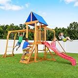 Wooden Swing Sets for Backyard with Monkey Bar, Outdoor Playset for Age 3-6