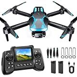 Drone with Camera & Screen on Controller, 1080P Foldable Drone for Adults Beginners, Control Quadcopter with Stable Altitude Hold, Gravity Control, Trajectory Flight, One Key Take Off, 2 Batteries, 3D Flips