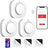 Uingarm Smart Smoke Detector Fire Alarm with Replaceable Battery, Wi-Fi Smoke Detector, Real-Time App Notifications, 3-Pack