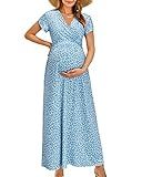 OUGES Maternity Maxi Dress Wrap Baby Shower Pregnancy Dresses for Photoshoot Maternity Outfits Summer Clothes 2026(Floral-3, L)