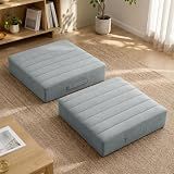 JKMAX 2 Pcs High Density Foam Floor Pillow - Upgraded Large Pillows Seating for Adults - Outdoor Floor Cushion with Soft Tufted Cover - Yoga Pillows for Sitting On Floor - 22 Inch Light Gray