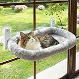 AMOSIJOY Cordless Cat Window Perch with Cushion Bed Metal Frame, L Gray