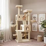 SHA CERLIN 65in Larger Cat Tree Tower Condo for Indoor Kitties/Multi-Level Furniture Activity Center with Wide Base/Cozy Plush Cat Perches/Baskets/Sisal Scratching Posts and Hammock/Beige