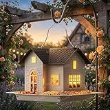 MrCrafts Solar Bird Feeder - Hanging Metal Bird House Feeder with Solar Lights, Outdoor Solar Lantern, Garden Decor for Outside, Unique Gifts for Mom, Grandma, Christmas