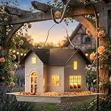 MrCrafts Solar Bird Feeder - Hanging Metal Bird House Feeder with Solar Lights, Outdoor Solar Lantern, Garden Decor for Outside, Unique Gifts for Mom, Grandma, Christmas
