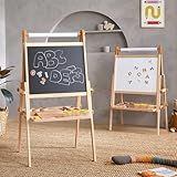 Tiny Land Easel for Kids, Double-Sided Magnetic Easel, Adjustable Wooden Kids Art Easel with Paper Roll, Learning-Toy for 3,4,5,6,7,8 Years Old Boy & Girls
