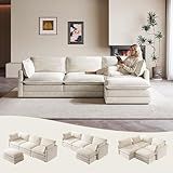 ROWHY 104'' Modular Sectional Cloud Couch with Movable Ottoman, 4 Seat Modern Corduroy Sofa, Deep Seat L Shaped Couch for Living Room Bedroom Apartment, Beige