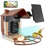 Bird Feeder with Camera Smart Solar Powered Camera Bird Feeder 2K HD Live Feed Cam for Outdoor Backyard, AI Identify Auto Capture Videos Motion Detection 2.4/5GHz WiFi Gifts for Birds Lovers (Brown)