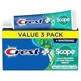 Crest + Scope Whitening Toothpaste - Pack of 3, 5.4 Oz Tubes - Anticavity Fluoride Toothpaste, Fresh Breath, Kills Germs - Tartar Protection, Enamel Protection - Minty Fresh Flavor