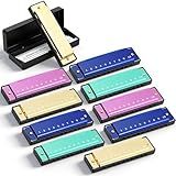 Boao 10 Pcs Harmonica Set Harmonica with Case 10 Hole 10 Tones Titanium Color Diatonic Chromatic Harmonicas Musical Mouth Organ for Beginner Students Professionals Adults Instruments Gifts, 4 Colors