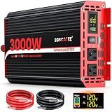 3000 Watts Power Inverter 12V DC to 110V/120V AC Converter Peak Power 6000W Car Inverter with LCD Display, 2 AC Outlets, 3.1A USB Port for RV, Camping,Truck, Boat, Off-Grid Solar System