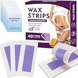 Wax Strips for Hair Removal,Waxing Strips Kit for Women Sensitive All Skin,40 Face Wax Strips with 6 Soothing Wipes,Waxing Kit for Women Face,Lips,Body,Chest,Legs,Bikini Line,Arms,Purple