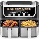 Simple Deluxe 9.5-Qt Dual Basket Air Fryer, 10-in-1 Digital Preset 1700W Airfryer, Sync Cook, Independent Temp Control, Shake Reminder, Nonstick Basket, Black