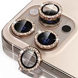 Misea Compatible for iPhone 16 Pro/iPhone 16 Pro Max Camera Lens Protector Bling, 9H Tempered Glass Camera Cover Screen Protector Metal Individual Ring Protector Decoration, Desert Titanium Glitter