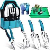 Kynup 7-Piece Gardening Tools Set, Heavy Duty Garden Tools Kit with Garden Trowel, Garden Hand Shovel, Repotting Mat, Rust Resistant, Gardening Essentials & Supplies, Bag, Gifts Kits for Women