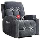 CANMOV Manual Recliner Chair with Massage and Heat, Soft Fabric Recliner Chair with Overstuffed Arm and Back, Manual Reclining Single Sofa with 2 Cup Holders, Side Pocket for Living Room, Dark Grey