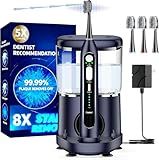 Electric Toothbrush with Water Flossers for Adults, Upgrade 2.0 Flossing Toothbrush Combo, 5 Floss Speeds&3 Brush Modes, 500mL Tank, 30-Day Battery, for Adults & Teens, Gums, Braces, Dental Care,Blue