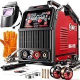 BESTMIG 165S MIG Welder 110V/220V Dual Voltage, 4 in 1 Multi-Process Welding Machine (Gas & Gasless Flux Core/TIG/Stick), Synergic Inverter Welder Machine Portable Wire Welder Kit with Helmet & Gloves