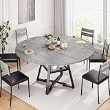 Jocoevol 51" Round Dining Table for 6,Kitchen Dining Room Circle Dinner Pedestal Table,Space Saving Wood Kitchen & Dining Room Furniture (Grey, 51In)