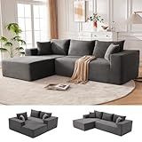 MANGODAN 110” Cloud Sectional Couch, Boneless Sofa for Living Room, Modular Sectional Sofa with Deep Seat, Comfy Fluffy Couch with L-Shaped Chaise, No Assembly Required (Left-Facing Chaise, Dark Grey)