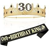 TITIKADI 30TH Birthday King Crown and Birthday King Sash,30TH Birthday Gifts for Men. Birthday Party Decoration for Men(Gold)