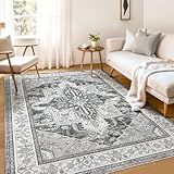 WITSHOCK Living Room Area Rug 6x9: Washable Rugs Boho Soft Non-Slip Low Pile Stain Resistant Foldable Carpet for Bedroom Playroom Dining Room Office Kitchen Farmhouse Home Decor Rug-Gray