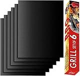 RENOOK Grill Mat Set of 6, Non-Stick, 15.75 x 13 Inch, Black