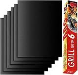 RENOOK Grill Mat Set of 6, Non-Stick, 15.75 x 13 Inch, Black