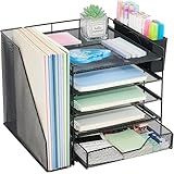 Gugsey Desk Organizers and Accessories, 5-Tier Paper Letter Tray Organizer with File Holder, Drawer & Pen Holder, Office Desk Accessories, Desktop Organizer for Classroom Office Supplies, Black