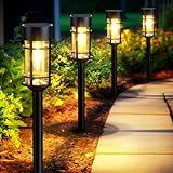 Mancra Solar Pathway Lights, 8 Pack LED Solar Lights Outdoor Waterproof, Glass Metal Garden Lighting for Yard Path Landscape Lawn Walkway Driveway, 3000K