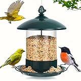 Gbekery Metal Bird Feeders for Outdoors Hanging, Weather Resistant Wild Bird Feeder with 360 Degree Feeding Tray, Green