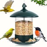 Gbekery Metal Bird Feeders for Outdoors Hanging, Weather Resistant Wild Bird Feeder with 360 Degree Feeding Tray, Green