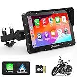 Carpuride W702 for Motorcycle, 7 inch Waterproof Touchscreen, Portable Apple Carplay/Android Auto GPS Navigation for Motorbike, Support Dual Bluetooth, Car GPS, Siri, Google Assistant, TF-64G