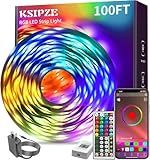 KSIPZE 100ft Led Strip Lights RGB Music Sync Color Changing Led Lights with Smart App Control Remote Led Lights for Bedroom Room Lighting Flexible Home Décor