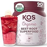 KOS Organic Beet Root Powder, USDA Organic - Natural Nitric Oxide Booster, Superfood Plant Based Beetroot Antioxidant, Supports Active Lifestyle & Healthy Circulation, Soy & Gluten-Free - 90 Servings