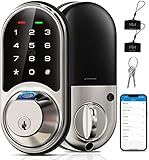 Veise RZ07 Fingerprint Smart Lock, 7-in-1 Smart Locks for Front Door, Keyless Entry Door Lock with App Control, Biometric Electronic Touchscreen Keypad Deadbolt, Satin Nickel
